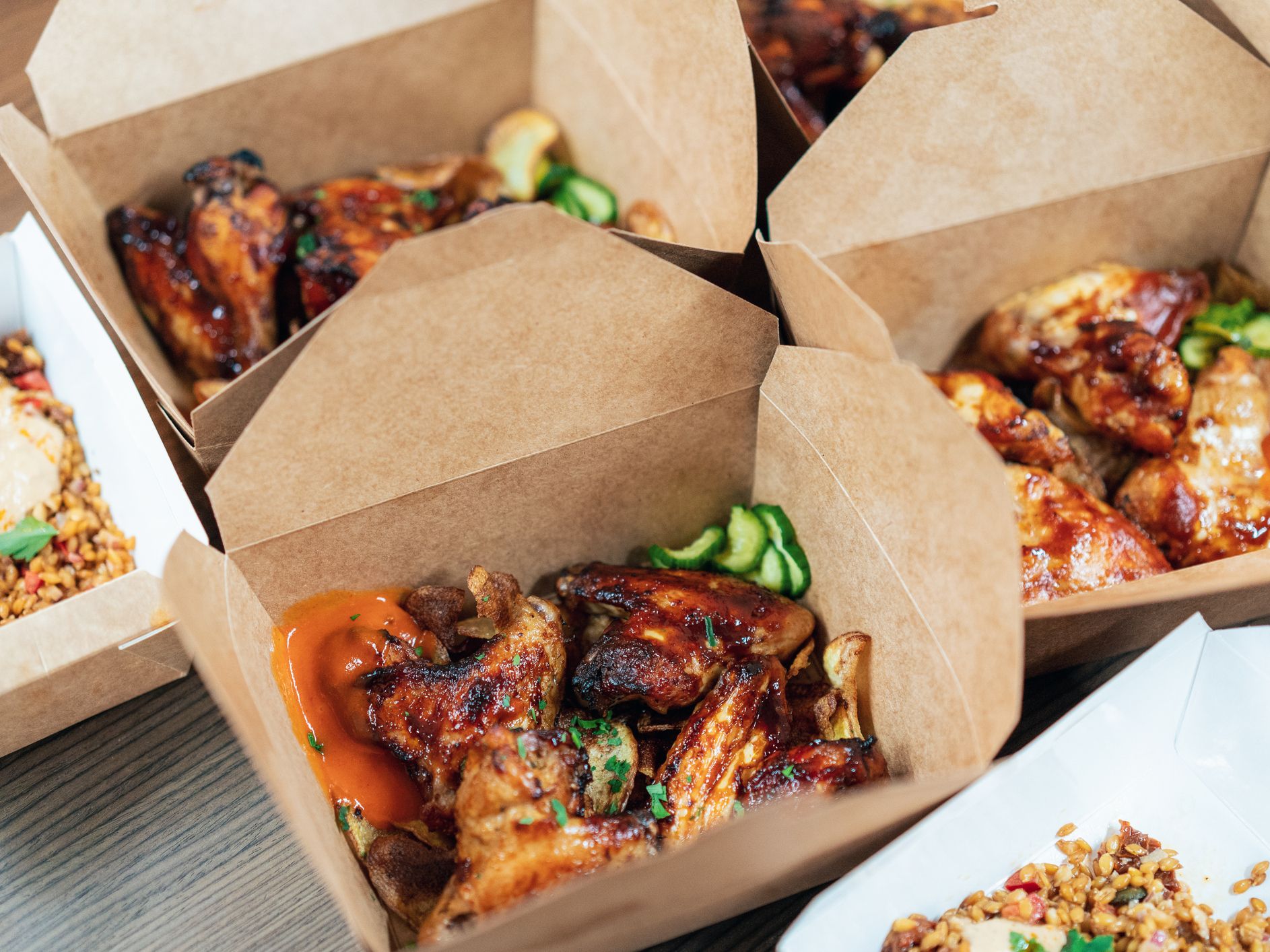 food in takeout boxes